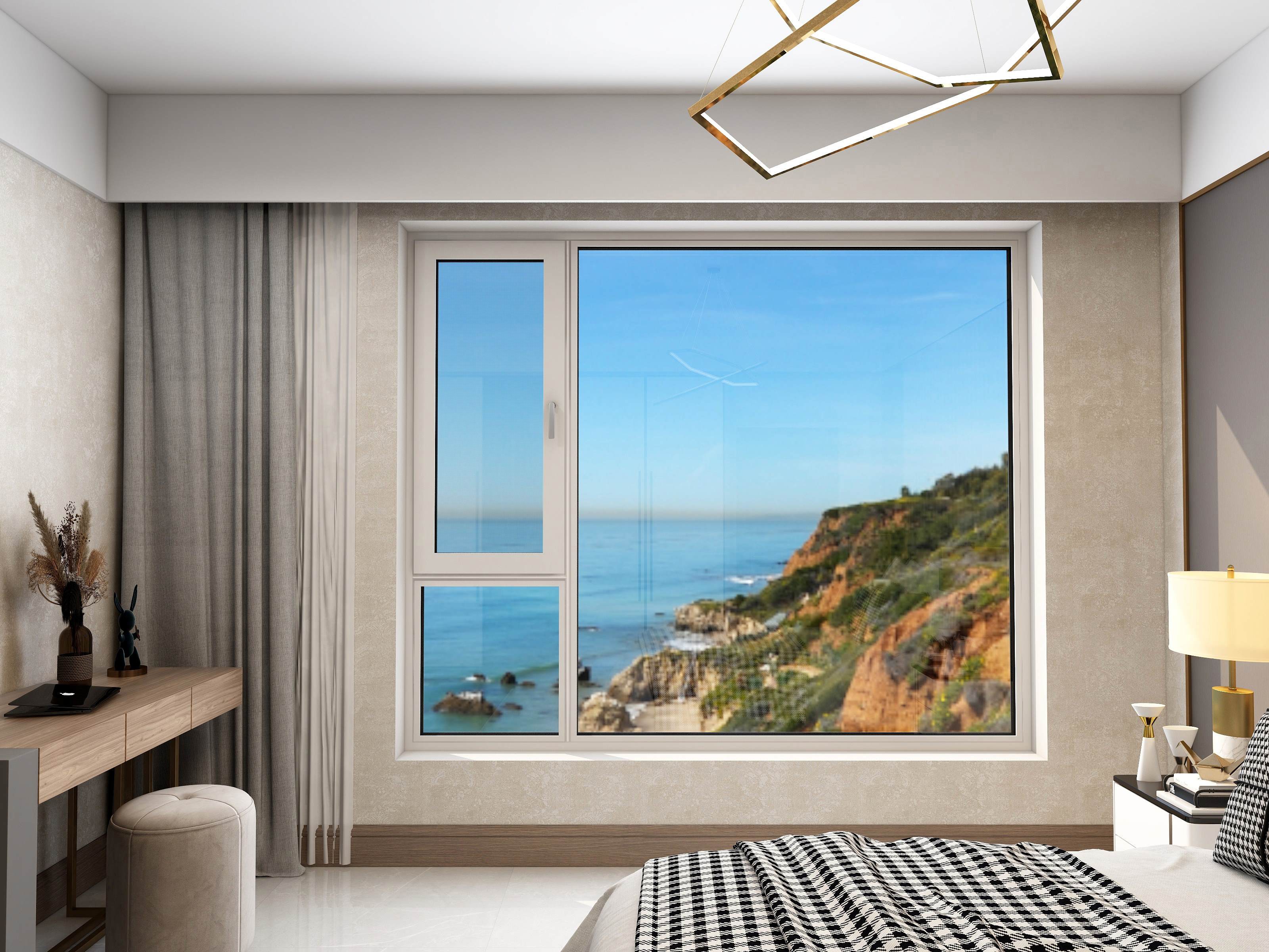 落地窗每天起床拉开窗帘那一刻看起来明亮唯美又舒适充分利用光线和