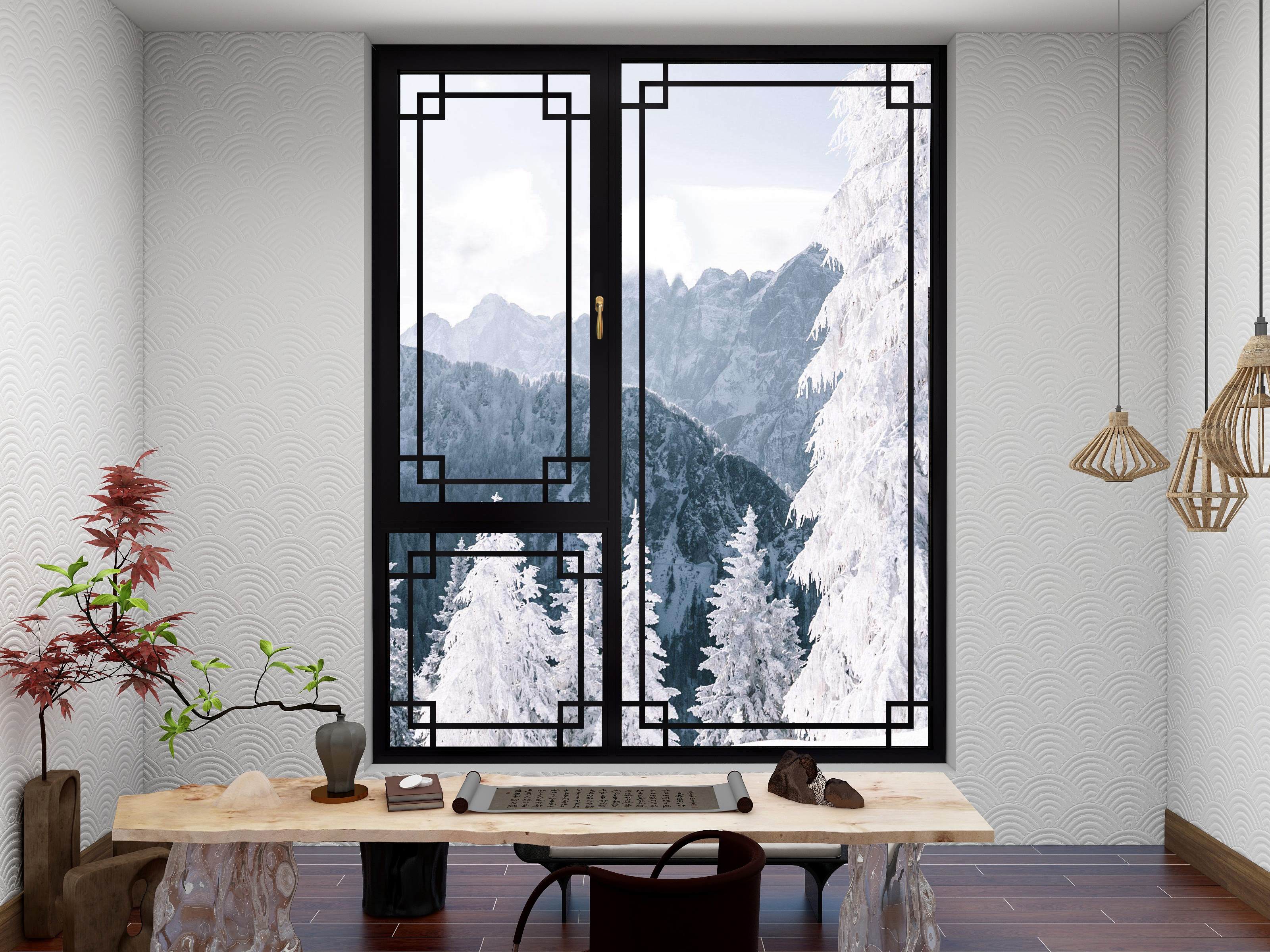 一隅中式古窗，与雪景绝美相融，咫尺间有数不尽的惊喜和诗意~